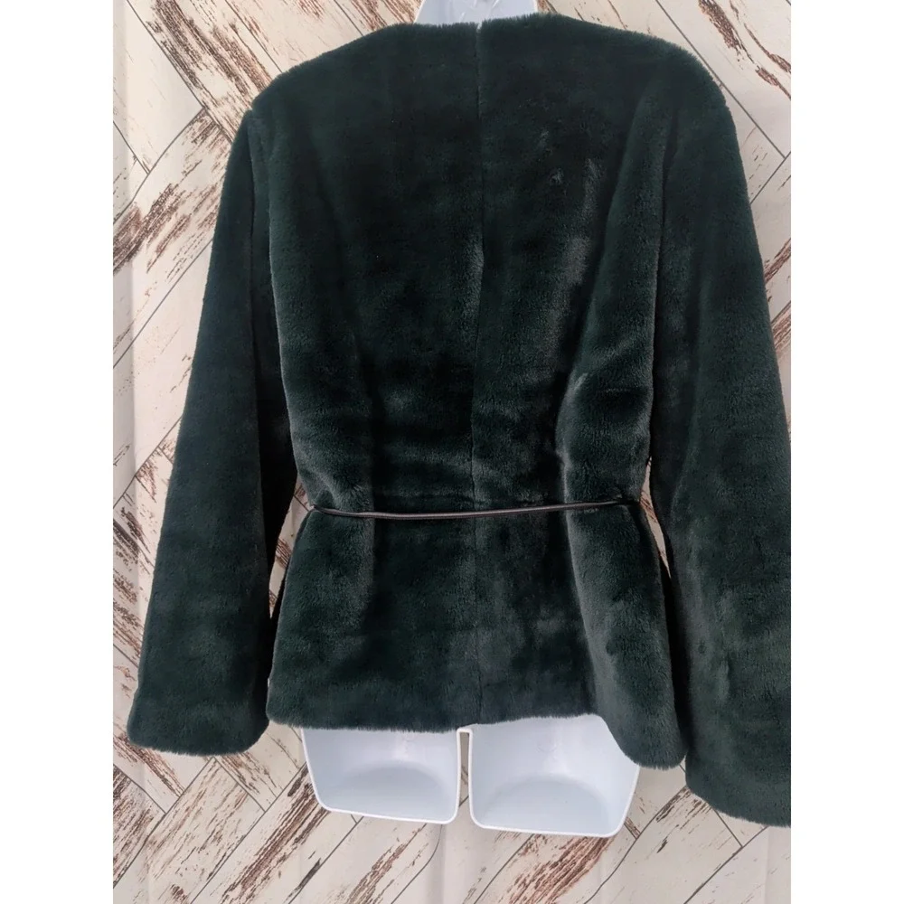 Banana Republic Faux Fur Tie-Waist Green Jacket - Picture 6 of 9